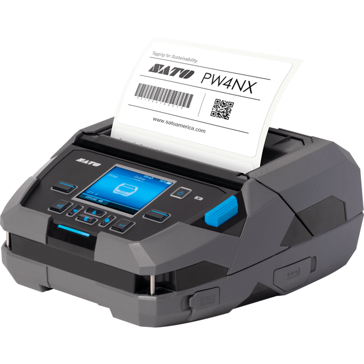 SATO PW4NX - impresora móvil inteligente de 4 pulgadas en configuración de referencia